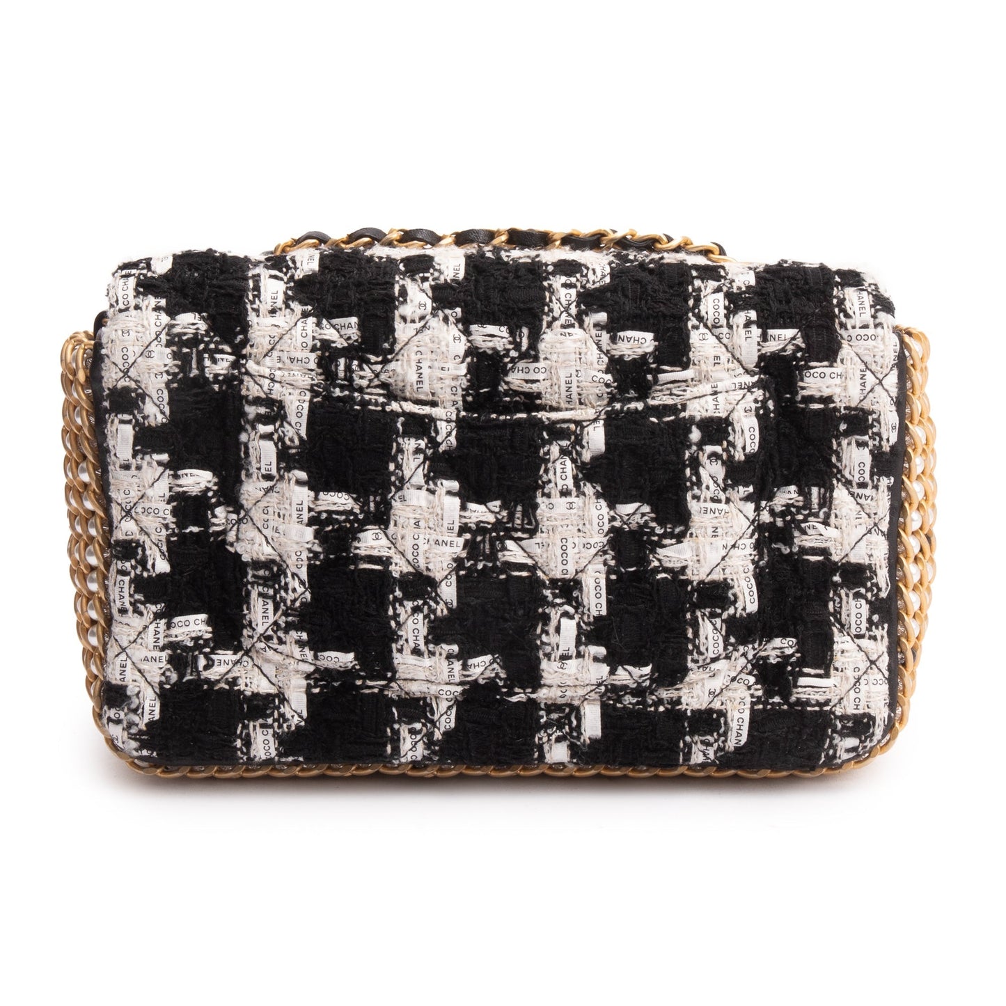 Chanel 2020 Black/White Tweed River Of Pearls Flap Bag