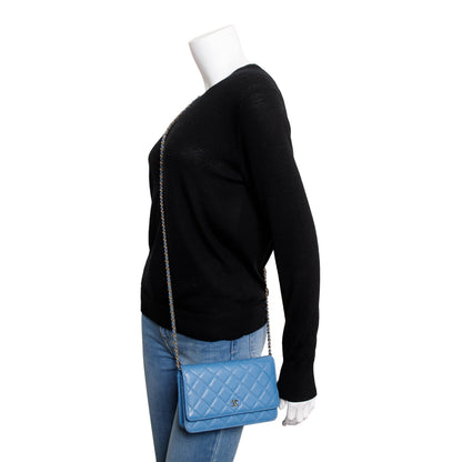 Chanel 2020 Blue Caviar Leather Classic Wallet on Chain