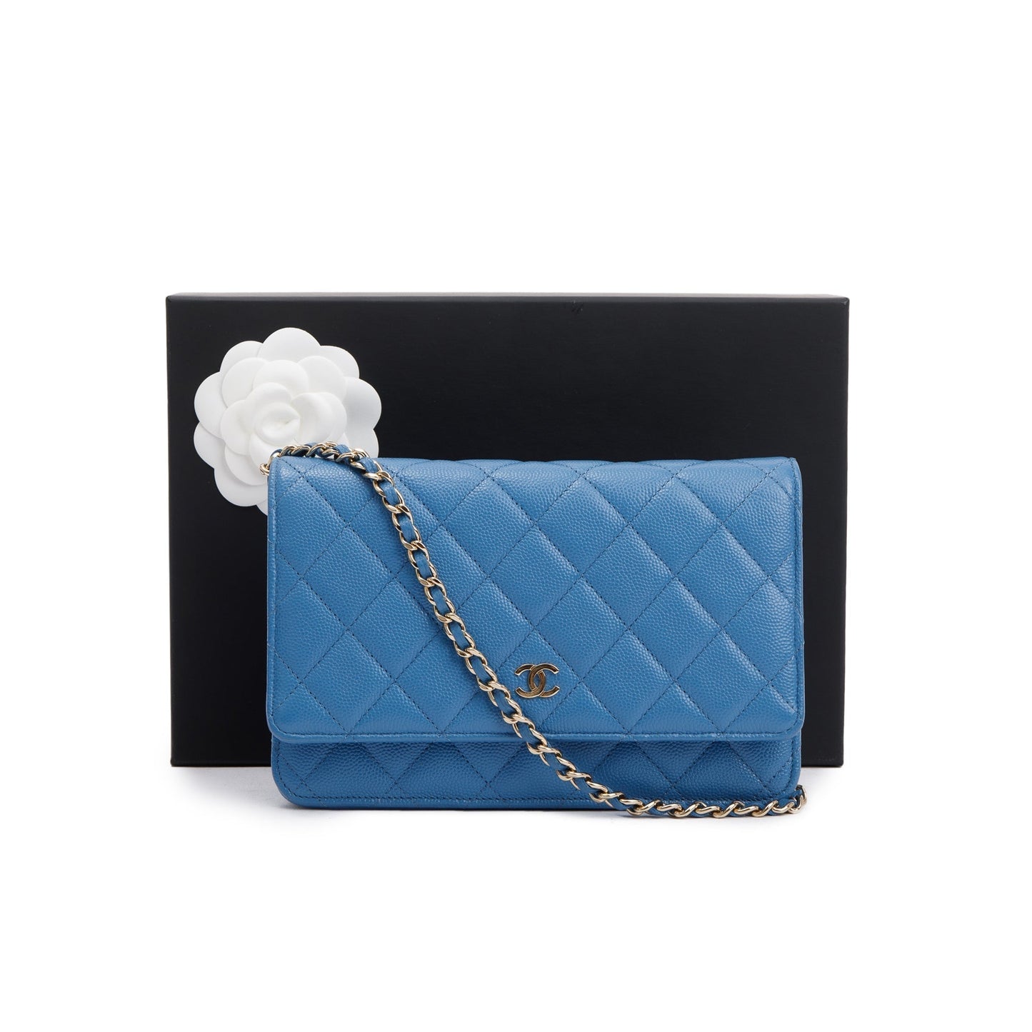 Chanel 2020 Blue Caviar Leather Classic Wallet on Chain