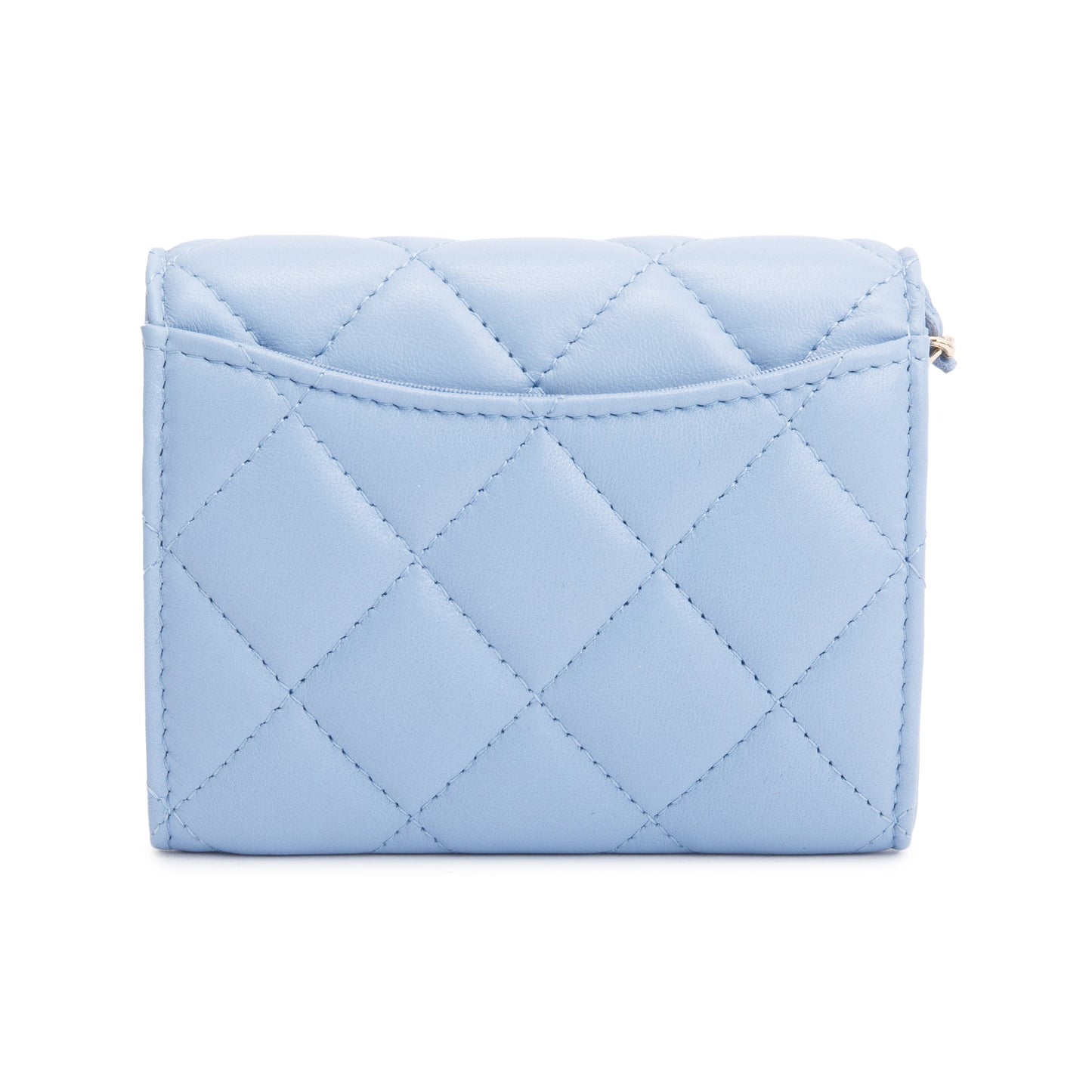 Chanel 2020 Blue Lambskin Quilted Leather Card Holder On Chain