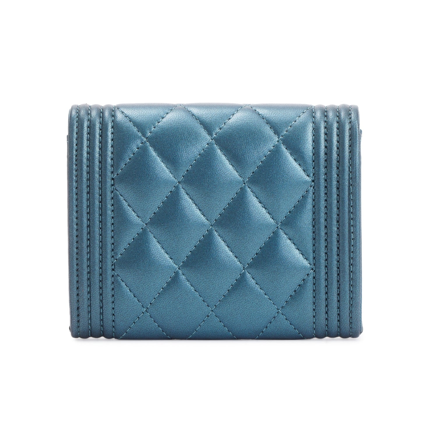 Chanel 2020 Blue Metallic Lambskin Boy Flap Card Holder