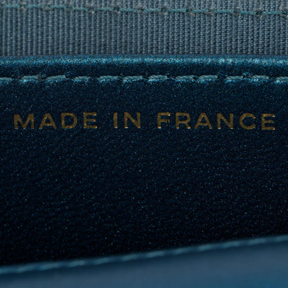 Chanel 2020 Blue Metallic Lambskin Boy Flap Card Holder