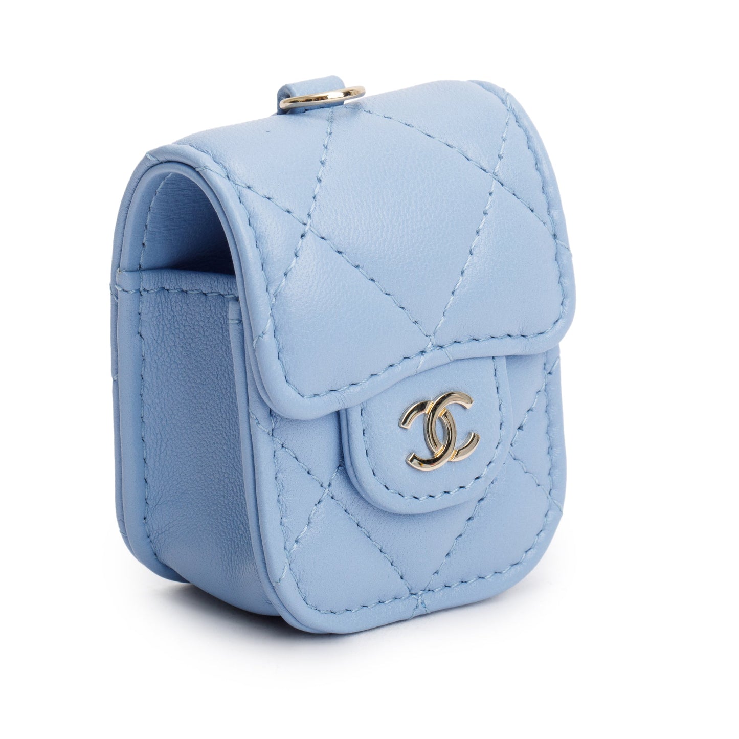 Chanel 2020 Blue Quilted Lambskin Leather Airpods Flap Case on Chain
