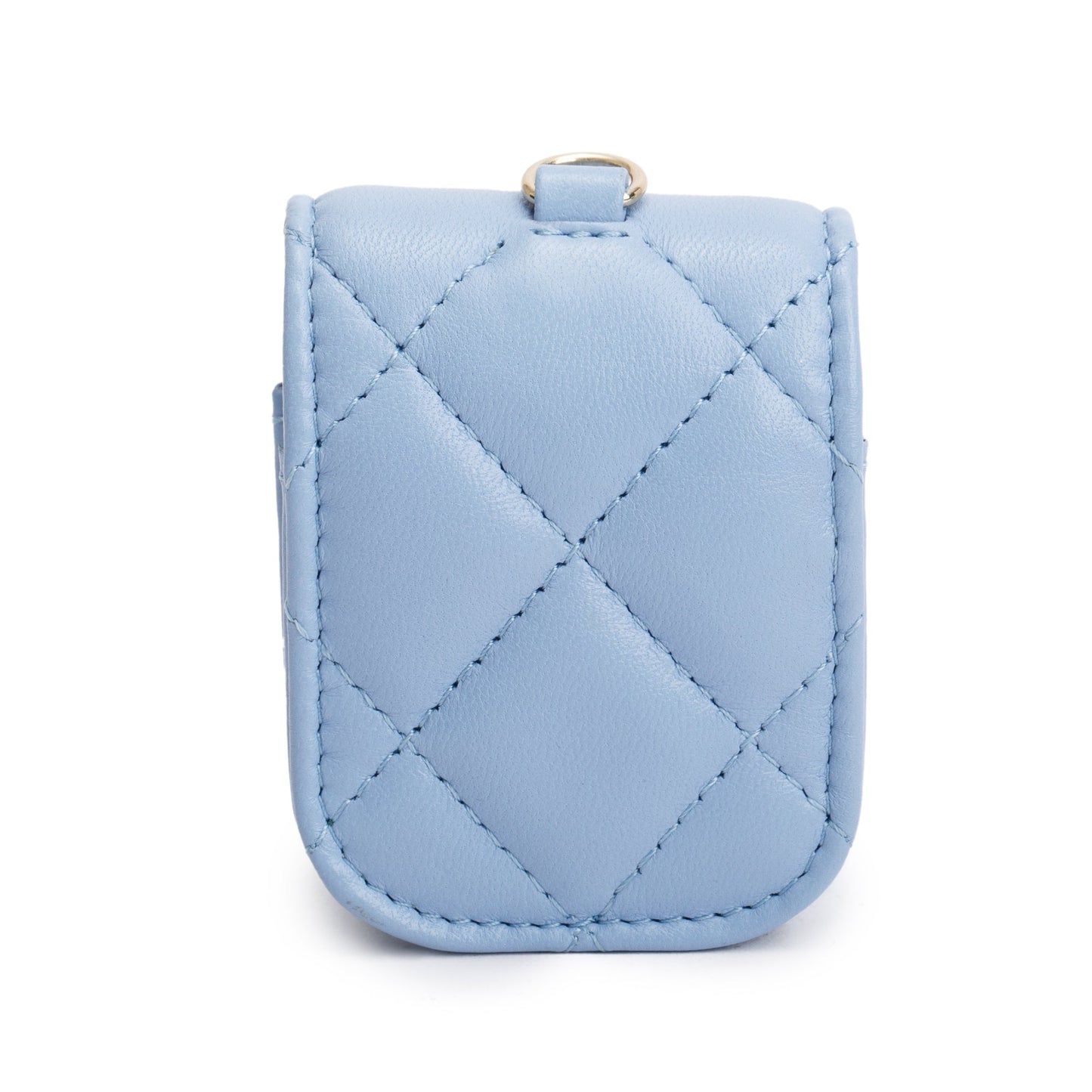 Chanel 2020 Blue Quilted Lambskin Leather Airpods Flap Case on Chain