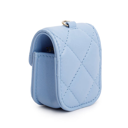Chanel 2020 Blue Quilted Lambskin Leather Airpods Flap Case on Chain