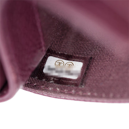 Chanel 2020 Burgundy Camellia Embossed Caviar Leather Classic Card Holder