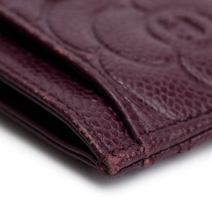 Chanel 2020 Burgundy Camellia Embossed Caviar Leather Classic Card Holder
