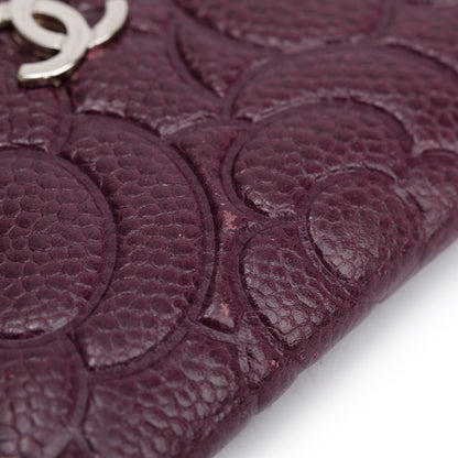 Chanel 2020 Burgundy Camellia Embossed Caviar Leather Classic Card Holder