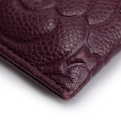 Chanel 2020 Burgundy Camellia Embossed Caviar Leather Classic Card Holder