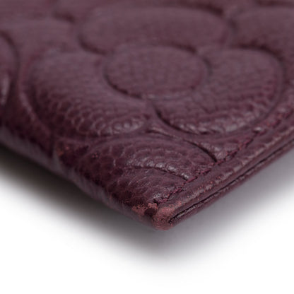 Chanel 2020 Burgundy Camellia Embossed Caviar Leather Classic Card Holder