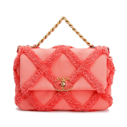 Chanel 2020 Coral Quilted Cotton Canvas Medium 19 Flap Bag