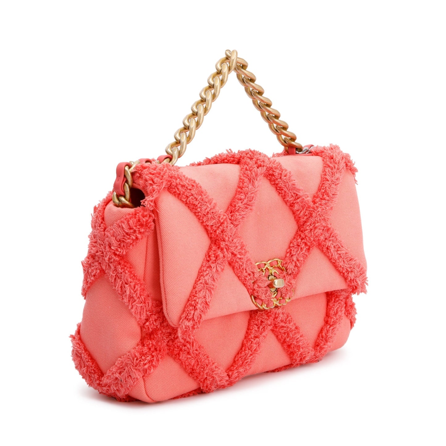 Chanel 2020 Coral Quilted Cotton Canvas Medium 19 Flap Bag