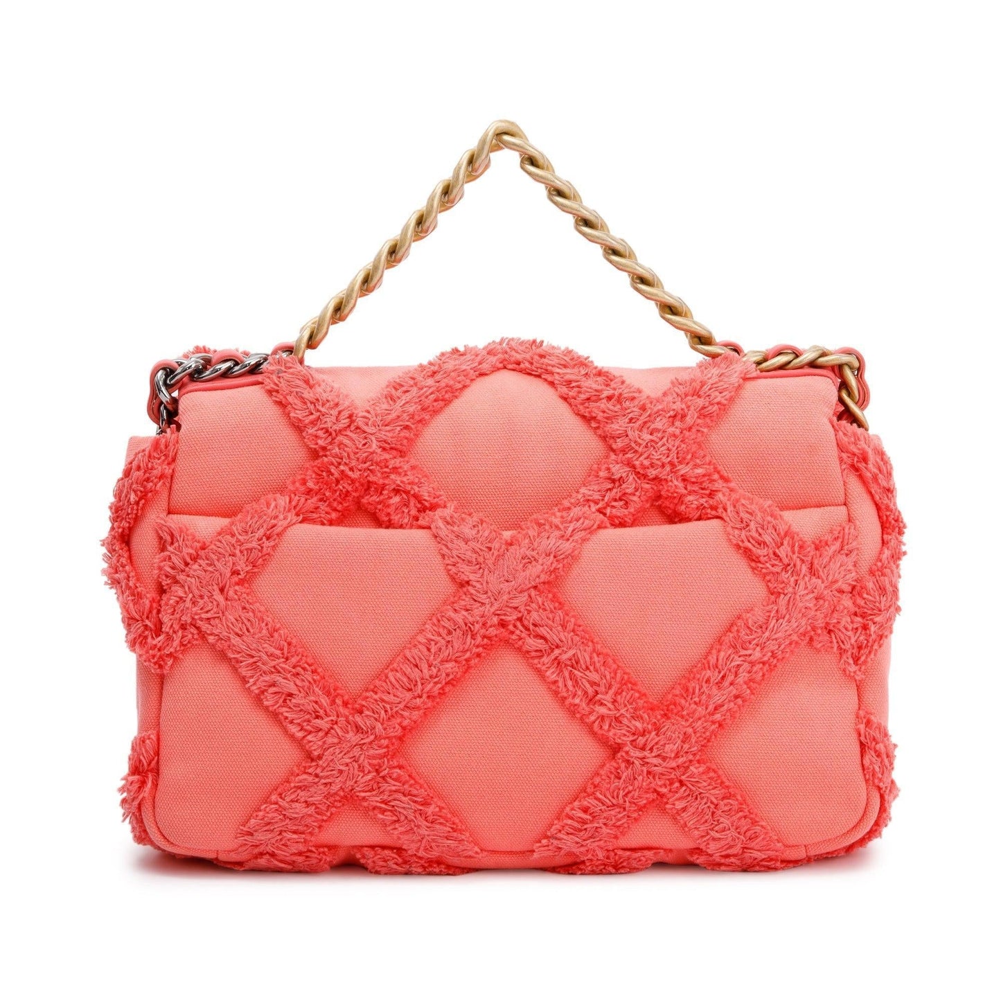 Chanel 2020 Coral Quilted Cotton Canvas Medium 19 Flap Bag