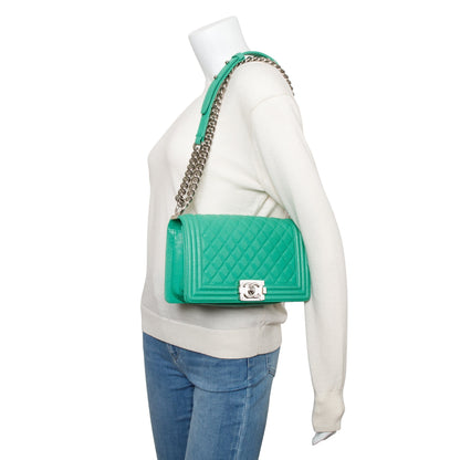 Chanel 2020 Green Quilted Caviar Leather Medium Boy Bag