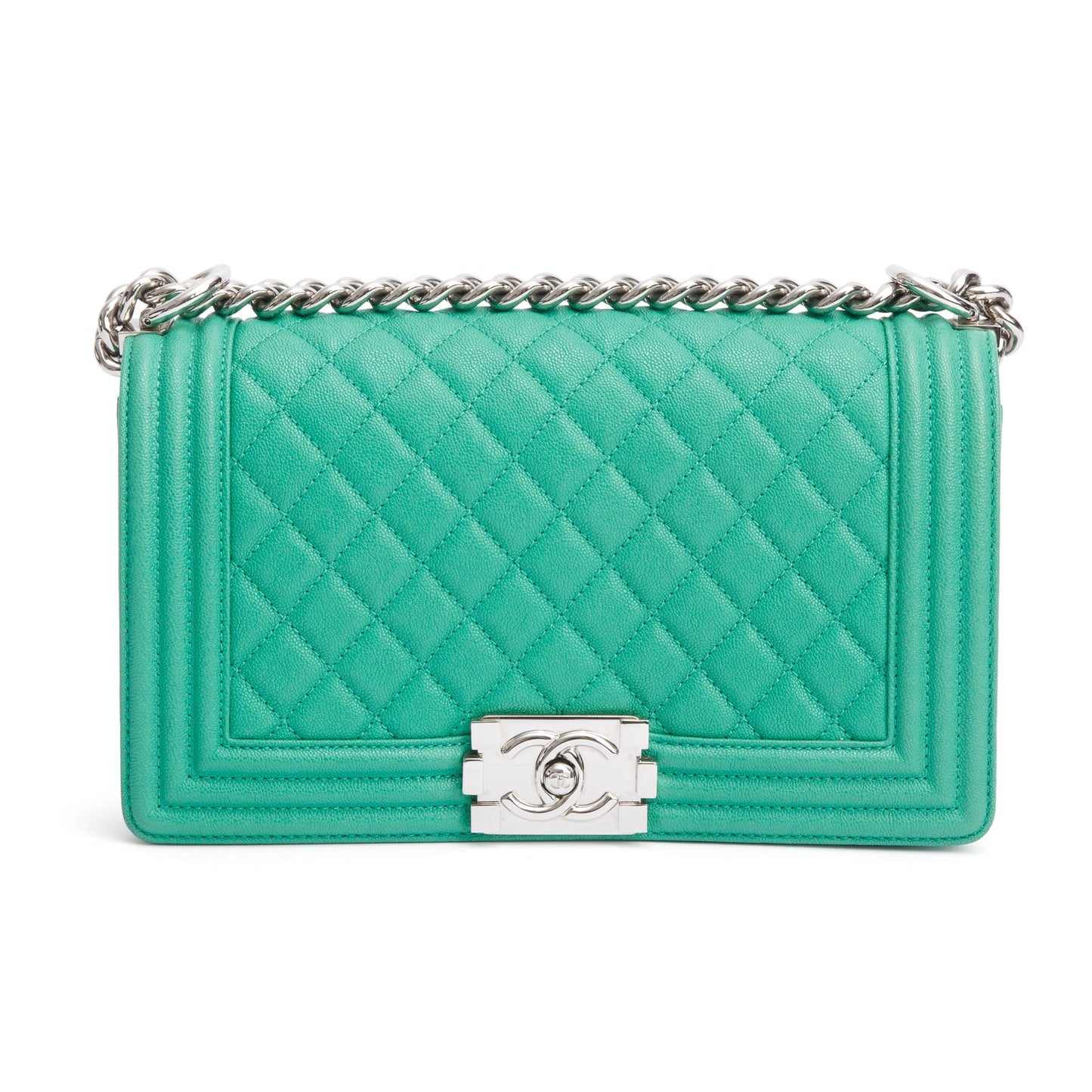 Chanel 2020 Green Quilted Caviar Leather Medium Boy Bag