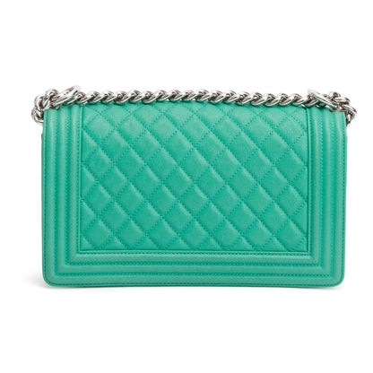 Chanel 2020 Green Quilted Caviar Leather Medium Boy Bag