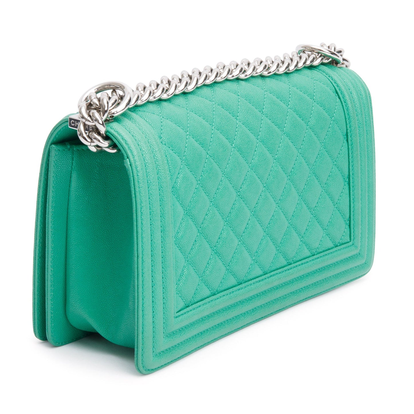 Chanel 2020 Green Quilted Caviar Leather Medium Boy Bag