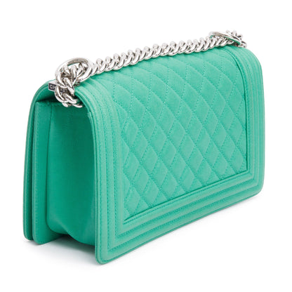 Chanel 2020 Green Quilted Caviar Leather Medium Boy Bag