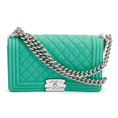Chanel 2020 Green Quilted Caviar Leather Medium Boy Bag