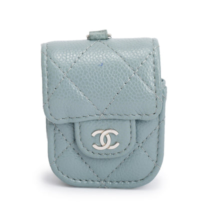 Chanel 2020 Grey Quilted Caviar Leather Airpods Flap Case on Chain