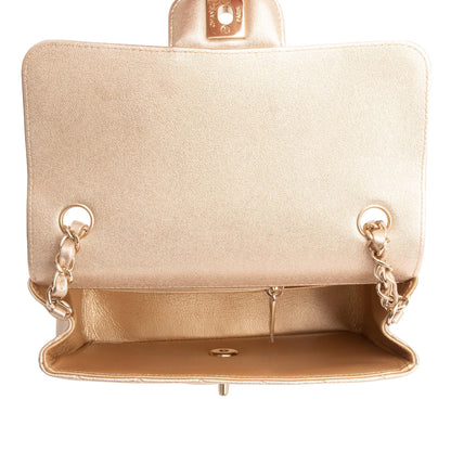 Chanel 2020 Metallic Gold Quilted CalfskinLeather Classic Mini Rectangular Flap Bag