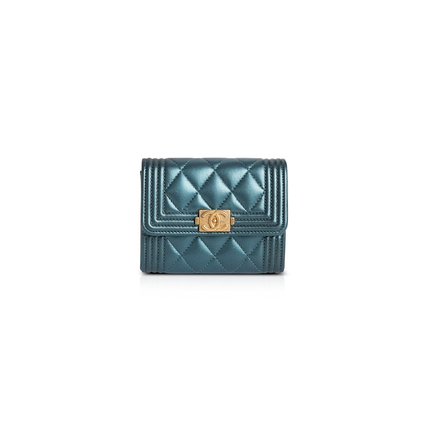 Chanel 2020 Metallic Lambskin Boy Flap Card Holder