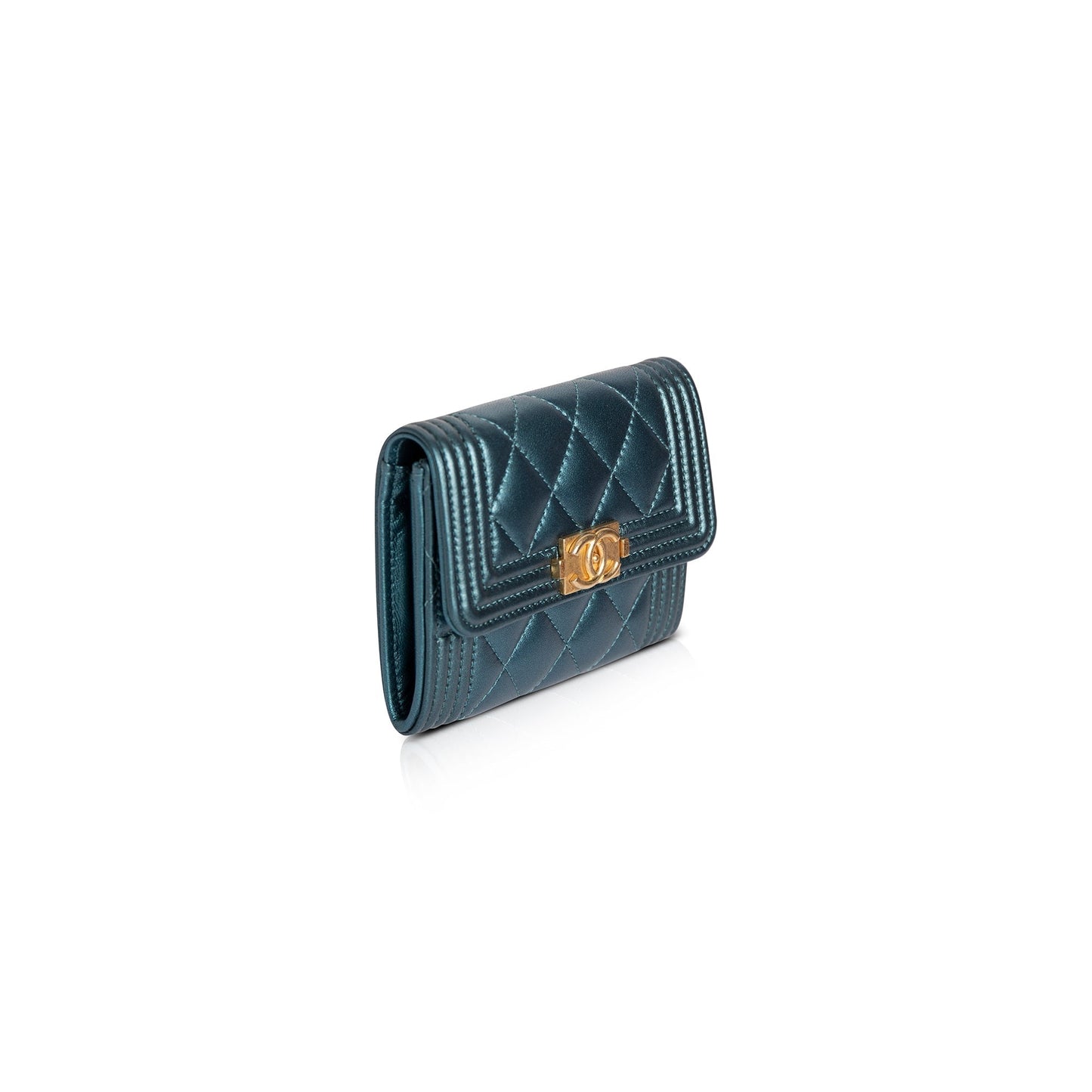 Chanel 2020 Metallic Lambskin Boy Flap Card Holder