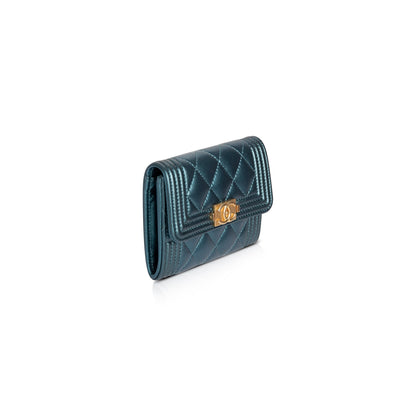 Chanel 2020 Metallic Lambskin Boy Flap Card Holder