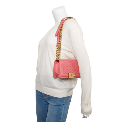 Chanel 2020 Pink Lambskin Leather Small Boy Bag