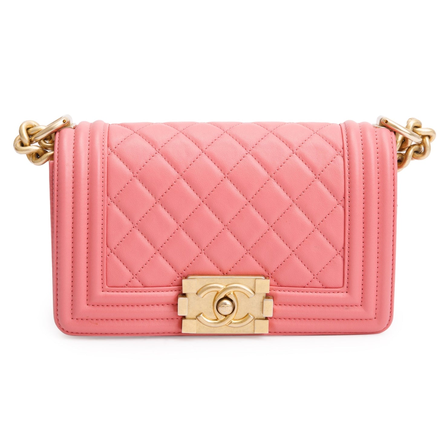 Chanel 2020 Pink Lambskin Leather Small Boy Bag