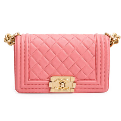 Chanel 2020 Pink Lambskin Leather Small Boy Bag