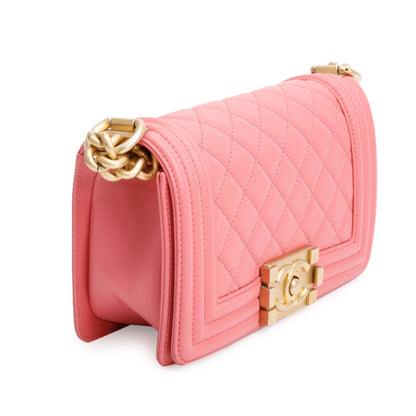 Chanel 2020 Pink Lambskin Leather Small Boy Bag