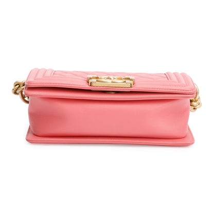Chanel 2020 Pink Lambskin Leather Small Boy Bag