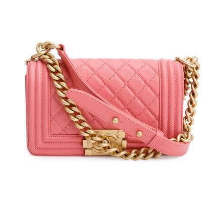Chanel 2020 Pink Lambskin Leather Small Boy Bag