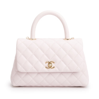 Chanel 2020 Pink Quilted Caviar Leather Small Coco Handle Bag