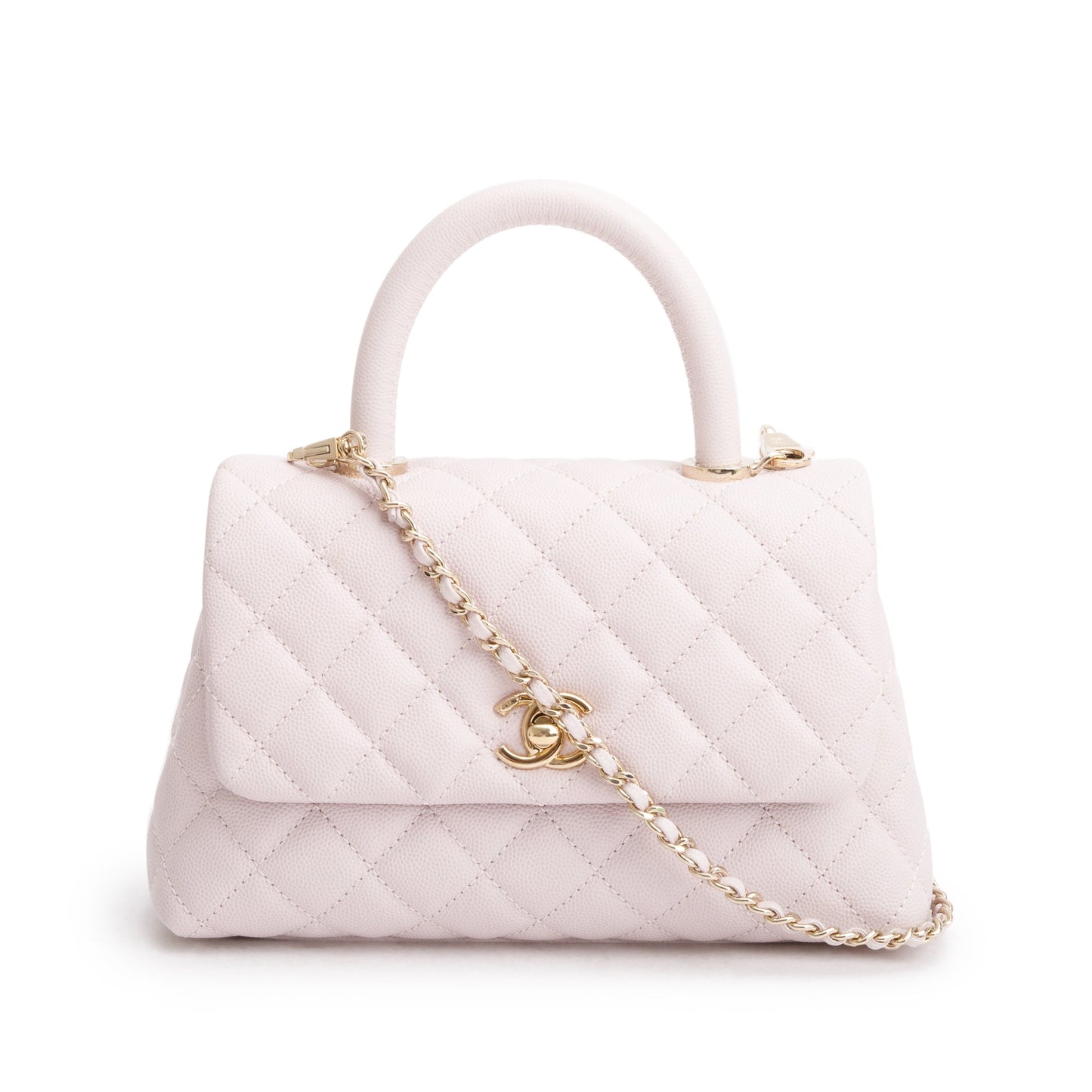 Chanel 2020 Pink Quilted Caviar Leather Small Coco Handle Bag