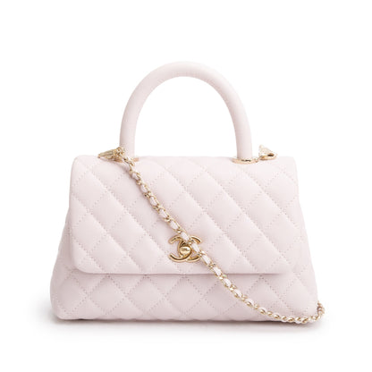 Chanel 2020 Pink Quilted Caviar Leather Small Coco Handle Bag