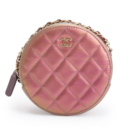 Chanel 2020 Purple Iridescent Calfskin Leather Round CC Chain Crossbody Bag