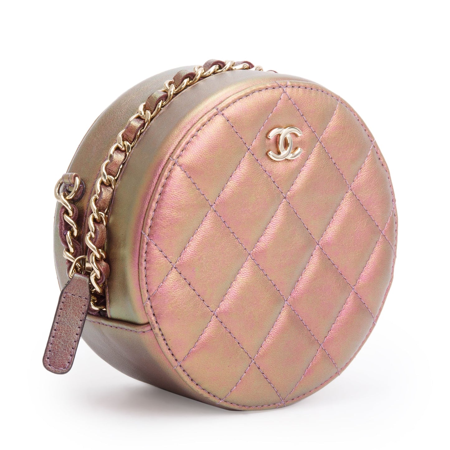 Chanel 2020 Purple Iridescent Calfskin Leather Round CC Chain Crossbody Bag