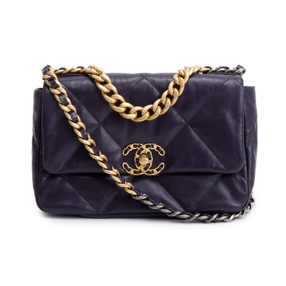 Chanel 2020 Purple Lambskin Leather Medium 19 Flap Bag