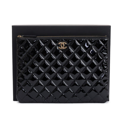 Chanel 2020 Quilted Patent Leather O-Case Clutch