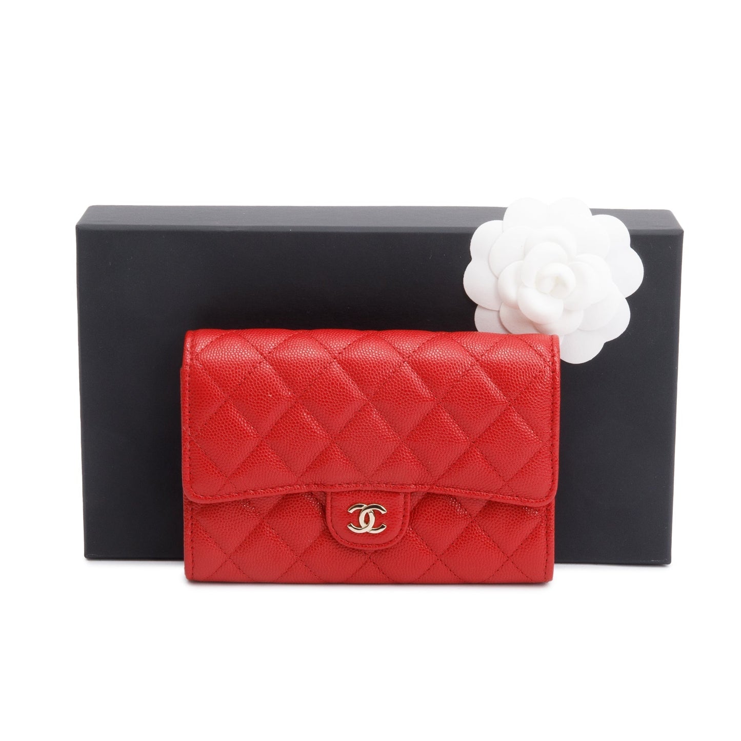 Chanel 2020 Red Caviar Leather Medium Classic Flap Wallet