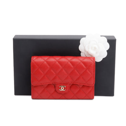 Chanel 2020 Red Caviar Leather Medium Classic Flap Wallet