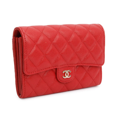 Chanel 2020 Red Caviar Leather Medium Classic Flap Wallet