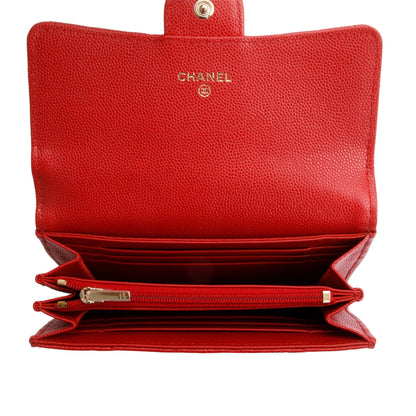 Chanel 2020 Red Caviar Leather Medium Classic Flap Wallet