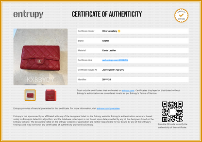 Chanel 2020 Red Caviar Leather Medium Classic Flap Wallet