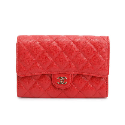 Chanel 2020 Red Caviar Leather Medium Classic Flap Wallet