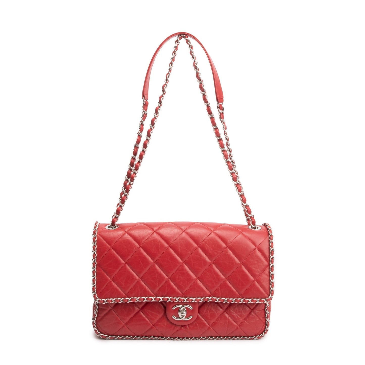 Chanel 2020 Red Quilted Calfskin Leather Large Running Chain Flap Bag