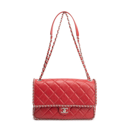 Chanel 2020 Red Quilted Calfskin Leather Large Running Chain Flap Bag