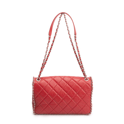 Chanel 2020 Red Quilted Calfskin Leather Large Running Chain Flap Bag